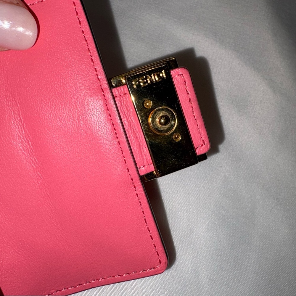 Fendi Baguette Micro Trifold Wallet FF Coral Salmon Pink Nappa Leather - Picture 6 of 15